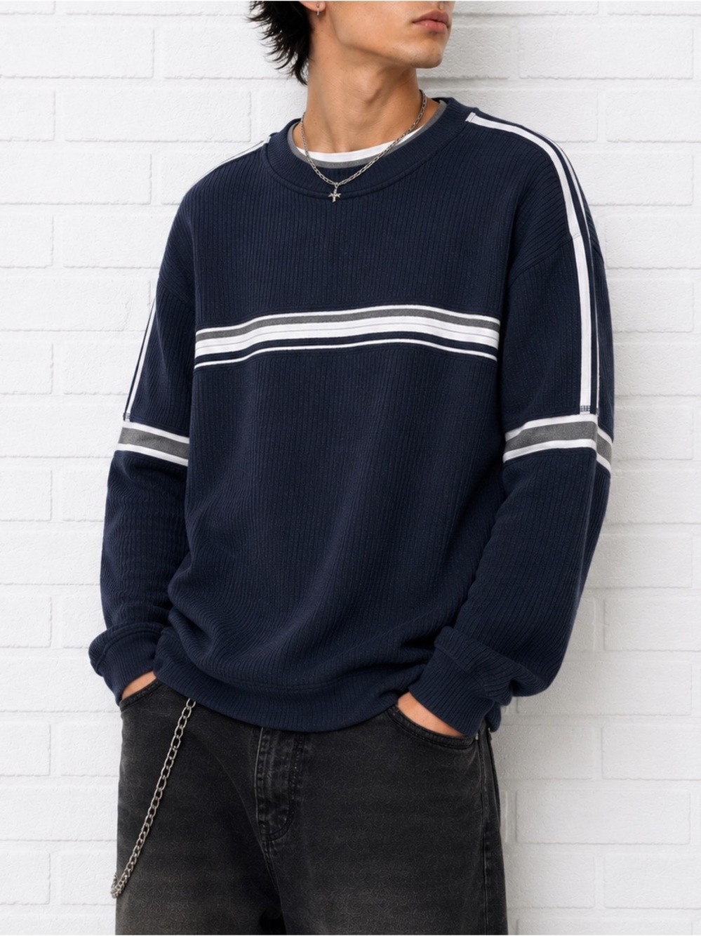 Xtreme Gear Vintage 90s Striped Sweater L Navy Crewneck Skater Surf Streetwear